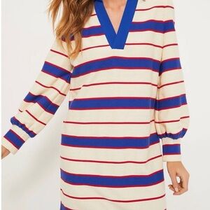 POMANDER PLACE Navy Stripe Bradley Knit Polo Dress sz L